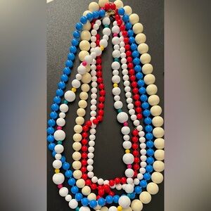 50's Set of 5 White Red Blue Yellow Acrylic Swell Keen Layering Beads Necklace